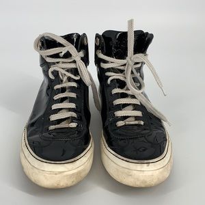 Jimmy Choo black patent leather high top shoe